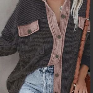 NWT Waffle Shacket with Suede Trim